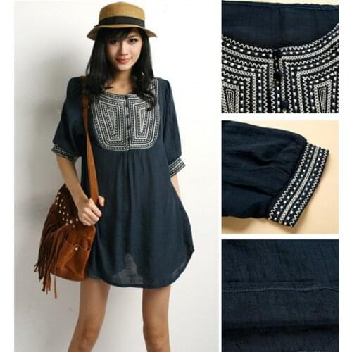 2021 New Free Shipping Vintage 70s Mexican Ethnic Embroidery Boho Hippie T-shirt Tops L Plus Size Women Clothing