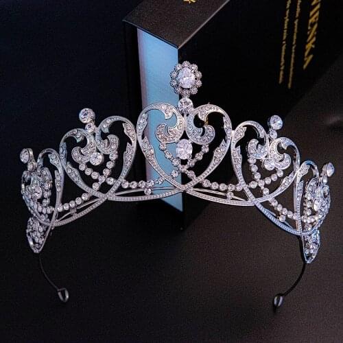 New Zircon Bridal Crown Heart-Shaped Princess Alloy Crystal Tiara Wedding Hair Accessories
