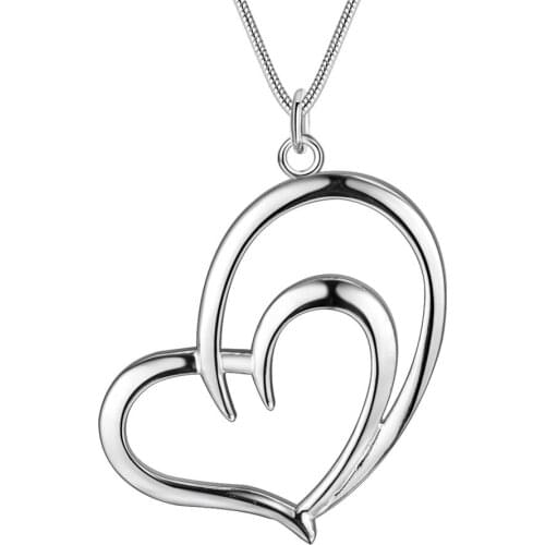 Wholesale Charm Silver Color Pendants For Women Fashion Jewelry Necklace Lady Fashion Jewelry Pendant Fair Double Hearts AN147