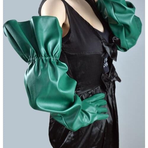 Pu Leather Long Leather Gloves Fashion Women Gloves Design Sexy Lantern Sleeve Tide Banquet Accessories S2299