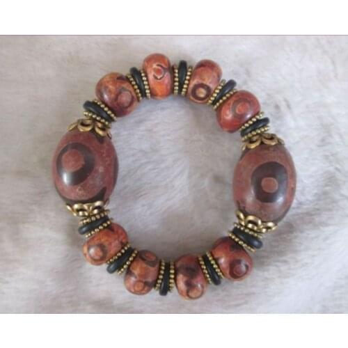 Elaborate China Tibetan king kong eye floer dzi amulet agate bracelet can scale No.6