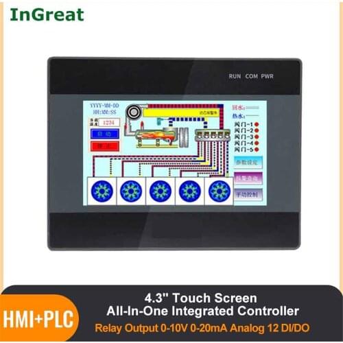 HMI PLC All-in-one Integrated Controller 4.3Inch Touch Panel DC24V Transistor Output Digital I/O 12DI 12DO RS232 FX2N