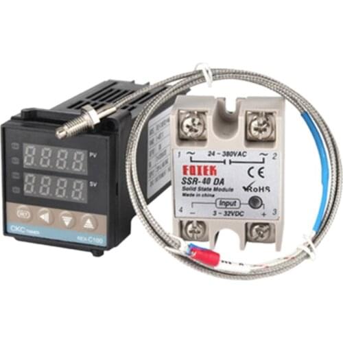 REX-C100 PID Temperature Controller, Dual Digital Display Temperature Controller+Thermocouple + 40DA Solid State Relay Retail