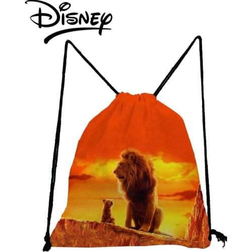 Disney The Lion King Backpack Cartoon Animal Drawstring Bags Orange Child Small School Bag Eco Shoe Pocket Storage Bag Portable