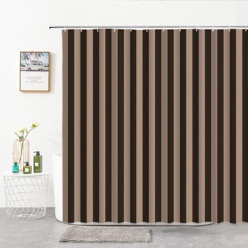 Geometry Shower Curtains Fabric Brown Black Striped With Hooks Rings For Bathroom Curtains Bedroom Bath Decor Supplies