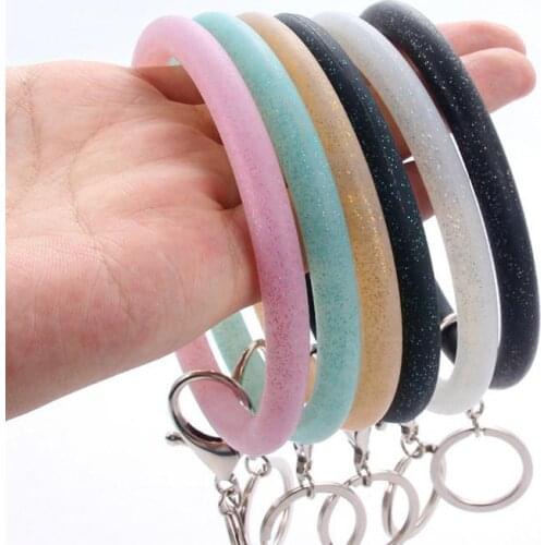 Silicone Wrist Key Ring Fashion Glitter Bracelet Sports Keychain Bracelets Bangle Round Key Rings Large O Cute Keyring Gifts
