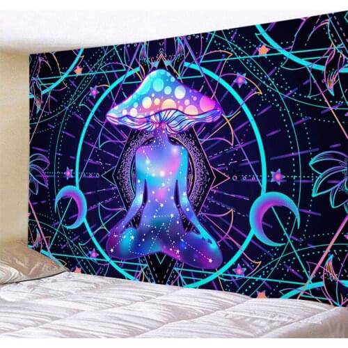 Trippy Tapestry Wall Hanging India Buddha Mushroom Picture Hippie Wall Tapestries Moon Boho Decor Mandala Fabric Carpet Bedsprea