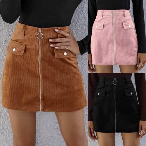 Sagace high waist solid color zipper corduroy casual skirt design sensual short skirt intellectual style skirt 2021