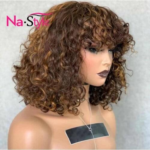 Highlight Wig Human Hair Curly Bob Wig With Bangs Lace Front Human Hair Wigs Highlight Ombre Curly Brazilian Remy Hair Lace Wig