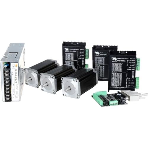 Wantai 3Axis Nema23 Dual Shaft 57BYGH115-003B Stepper Motor 3A 3Nm425oz-in&Driver DQ542MA 50V4.2A+Power Supply,CNC KIT,CUTTING