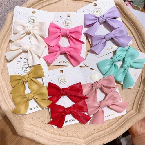 1 Pair New Fashion Childrens Simple Colorful Fabric Bow Hairpin Kids Hair Accessories Sweet Girl Princess Cute Duckbill Clip