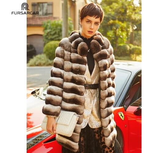 FURSARCAR Winter Jacket Women Real Chinchilla Rex Rabbit Fur Overcoats Natural Wholeskin Genuine Rex Rabbit Fur Coats Customized