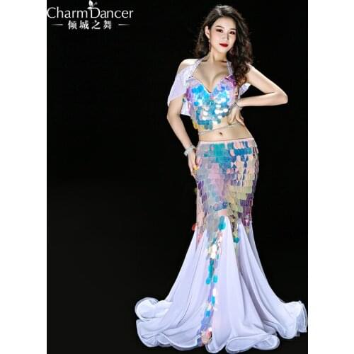 2019 New Princess Fishtail Belly Dance Performance Costume Bling Bling Sequin Shine Team Dance Luxury skirt Outfit YC051
