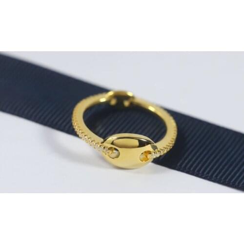 SLJELY Fashion Real 925 Sterling Silver Yellow Gold Color Coffee Bean Ring Micro Zirconia Stones Women Enchainee Series Jewelry