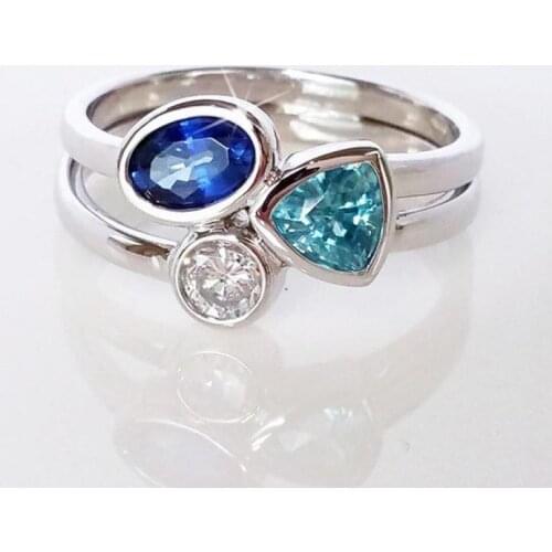 Women Ring Irregular Tri Color Blue Zircon Ring Fashion Wedding Ring Charm Exquisite Wedding Party Accessories