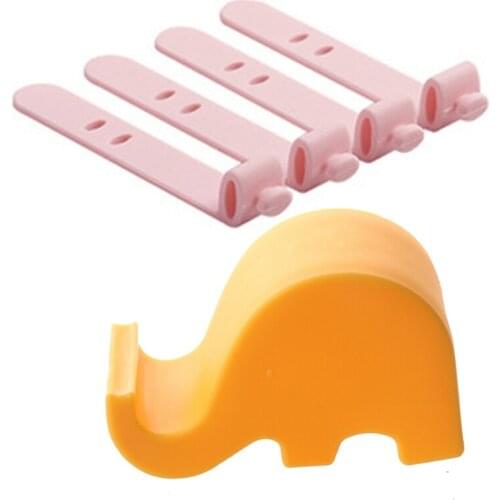 1X Elephants Night Phone Holders Mobile Phone Holder & 4Pcs Silicone Strap Earphone Storage Tape Power Line Data Cable Tie Outsi