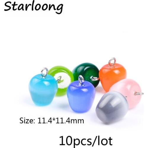10pcs/lot 11.4mm little apple many colors opal stone cat eyes pendant for necklace DIY jewelry making