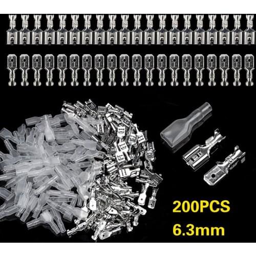 100Pcs/Set 6.3mm Female Spade Connectors Electrical Wire Cable Crimp Terminals with 100Pcs Insulating Sleeves Kit
