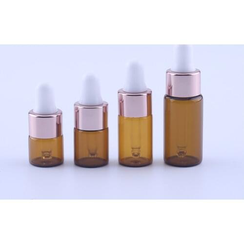 200Pcs Amber Essential Oil Dropper Bottle Lightproof Customize Aromatherapy Liquid Pipette Refillable Container 1ml 2ml 3ml 5ml