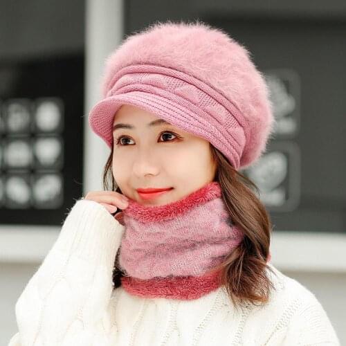 2019 Warm Beanies Hat For Girl Ring Scarf Pompoms Winter Hats Knitted Caps Scarf 2 Pieces Fashion Winter Hat Scarf Set For Women