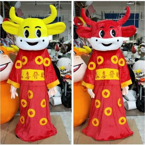 2021 Chinese New Year Cow Mascot Costume Cartoon Character God of Wealth Cattle Ox Cattle Costumes Advertising Performance Dress