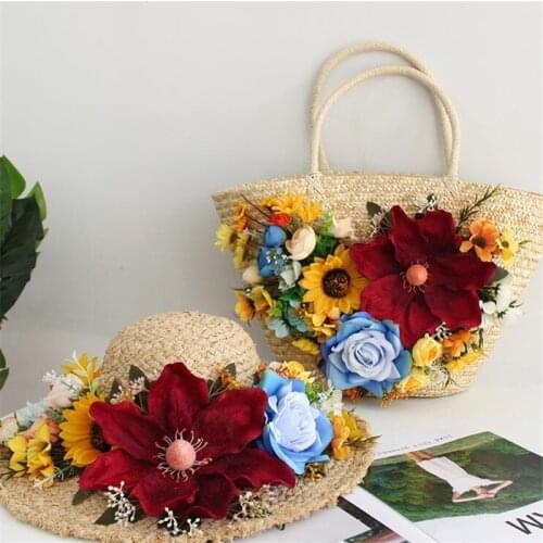 2019 Summer Flower Straw Bag women larger Capacity Large Capacity Travel totes Women Woven Shoulder Handbags Top-handle Bags
