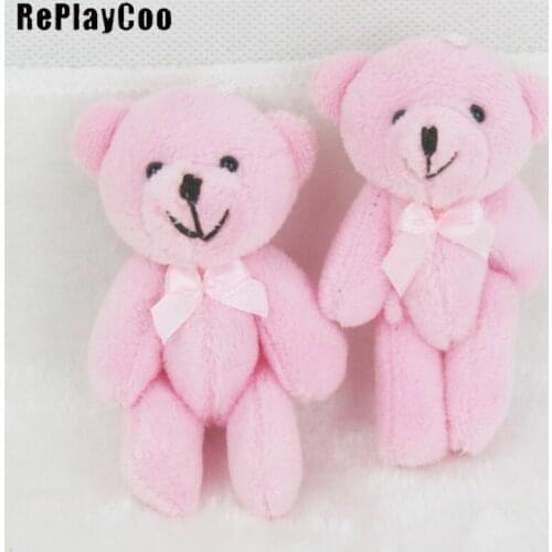 50PCS/LOT Mini Joint Ted Bear Plush Toy Stuffed 8CM Pink Teddy Bears Stuffed Plush Pendant Kids Toys for Wedding Gifts GMR031