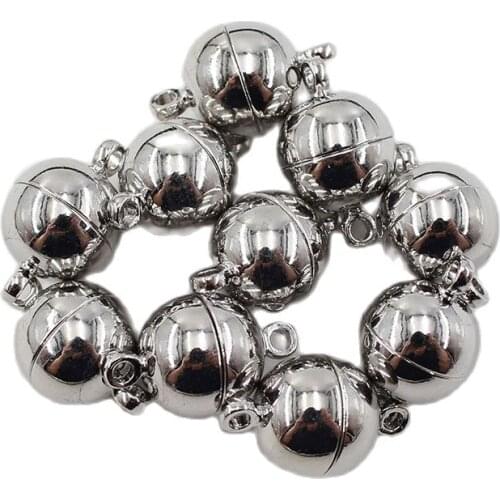 APDGG 10 Pcs 10MM Copper White Gold Plated Magnet Ball Clasps For Pearl Bracelets Necklaces Making DIY Craft Accessories