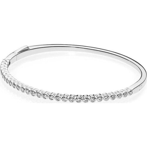 Authentic 925 Sterling Silver Alluring Brilliant Fashion Bangle Fit Pandora Women Bead Charm Bracelet Gift DIY Jewelry