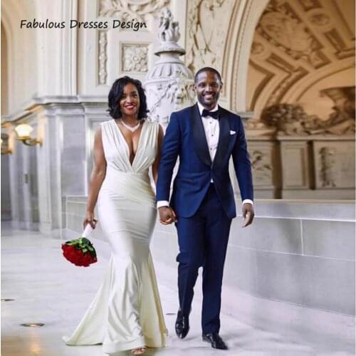 Fashion Mermaid White Bridesmaid Dresses Long V Neck Backless African 2021 Wedding Party Dress Robe De Soirée De Mariage