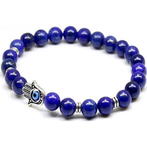 8mm Lapis Lazuli Gemstone Mala Bracelet 7.5 inches Buddhism Gemstone Monk Unisex Sutra Bless Wrist Meditation Handmade