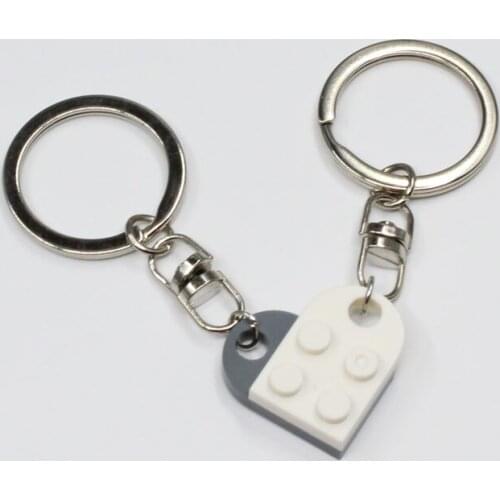 Love Heart Brick Keychain 2Pcs for Couples Friendship Women Men Girl Boy Elements Key Ring Birthday Jewelry Gift