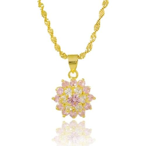 High Quality 24K Gold Filled Solid Necklace Curb Chains Link Rhinestone Flower Necklaces Female Accessories Fashion Jewelry 2019