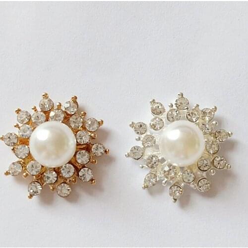 10 PCS 23*24mm Metal Alloy Flowers Crystal Rhinestones Imitation Pearl Flowers Accessories For Jewelry Making