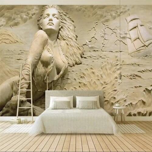 Wellyu European gold 3D embossed seaside sexy beauty background wall painting custom large mural wallpaper Papel de parede
