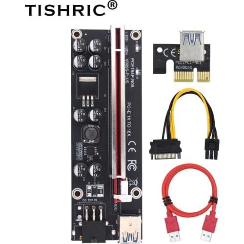 TISHRIC NEW VER009S Plus PCIE PCI-E PCI Riser Card SATA 1X to 16X 6Pin USB 3.0 Cable Express Adapter BTC Mining Miner