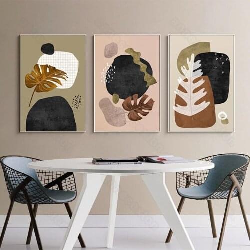 Canvas Painting Poster Bohemia Minimalist Plants Brown Black and White Patterns Leaves for Home Rooms Gallery Wall Decoration