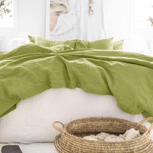 100% Linen Quilt Cover Set Duvet Cover And Pillowcase Solid Green Nature Pure Flax Bedding Set 3PCS Two People Bedding Bedcloth