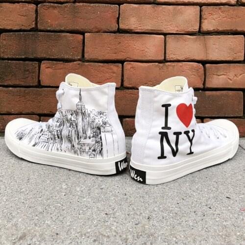 Wen Custom Hand Painted Design Shoes I Love New York City Lace Up High Top Womens Canvas Sneakers Skateboarding Mens Shoes