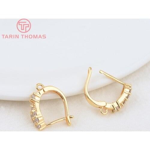 4PCS 13x14MM Hole 1.5MM 24K Gold Color Brass with Zircon Stud Earring High Quality DIY Jewelry Making Findings Accessories