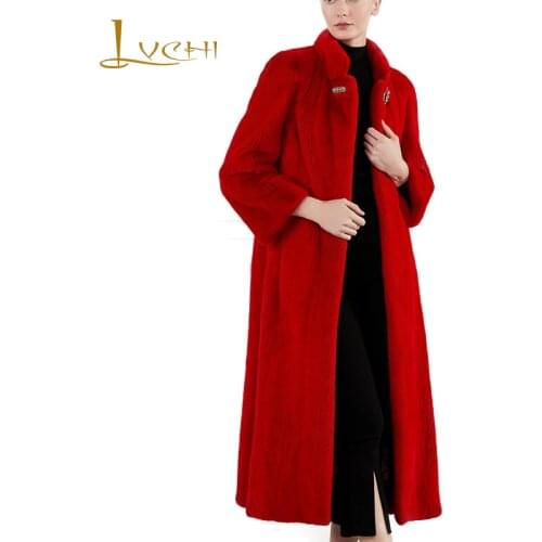 LVCHI Winter 2019 Nordic Denmark SAGA crown-level import season small female Mink Fur Medium Mink Coats Mandarin Collar X-Long