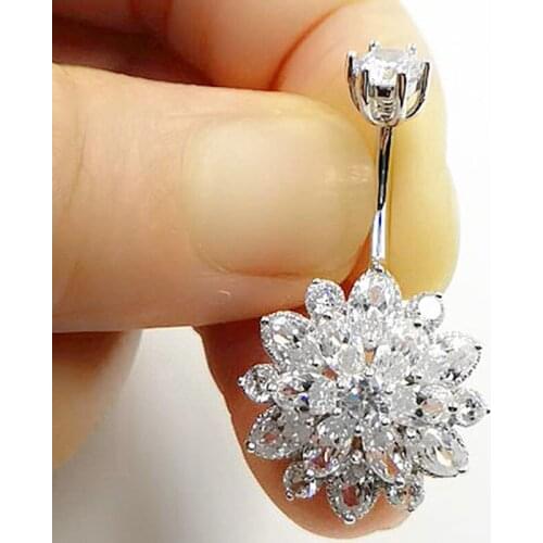 Trendy S925 Sterling Silver Sunflower Crystal Belly Piercing Ombligo Body Jewelry Navel Piercing For Women