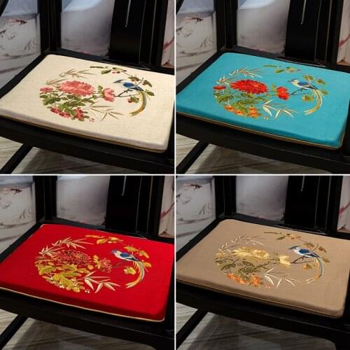Fine Embroidery Flower Bird Non-Slip Sofa Chair Pad Seat Cushions Home Decorative Cotton Linen Armchair Mats Sitting