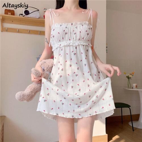 Nightgowns Women Summer Cute Spaghetti Strap Temperament Sexy Fashion Japanese Style Sleeveless Preppy Female Casual Sleepwear