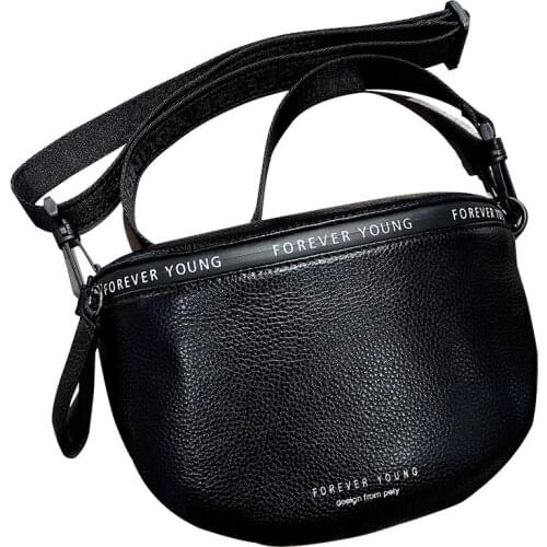 2020 new genuine leather female Crossbody bag fashion messenger bag waist bag female letter zipper semicircular Saddle bag purse