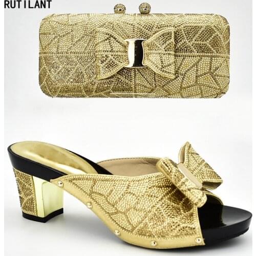 New Arrival Women Shoes and Bag Set In Italy Nigerian Women Party Pumps Decorated with Rhinestone Women High Heels Slip on Shoes