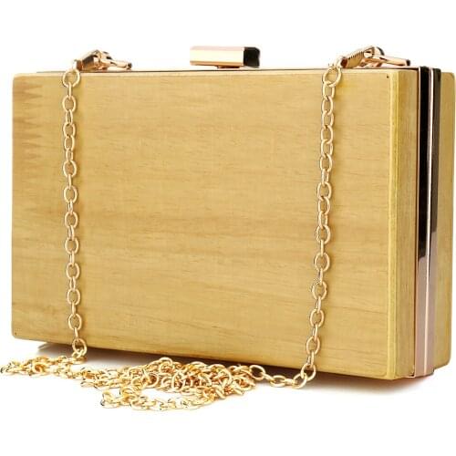 New Women Messenger Bags Wood Clutch Bag Elegant Banquet Shoulder Bags Chain Handbags Hasp Clutch Women Evening Bags 2021 Purse