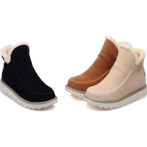 Autumn Winter Women Snow Boots Round Toe Ankle Warm Plush Snow Boots Slip-On Women Shoes Flats Black Beige Brown Plus Size 34-43