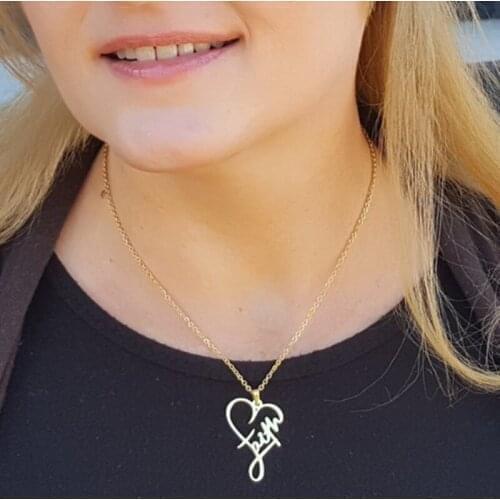 Europe And The United States Titanium Steel Peach Heart Necklace Female English Name Motivational Poster Necklace Faith