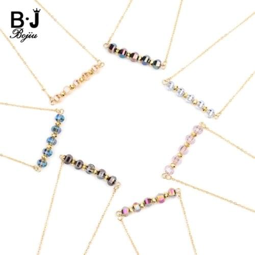 Latest Trendy Colorful Cut Crystal Beads Pendant Necklace For Women Adjustable Gold Brass Link Chain Statement Necklace NKS252